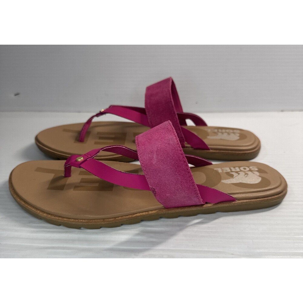 SOREL Woman’s Ella II Easy Flip T-Strap Sandals Thongs Fuchsia Fizz Sea Salt 11 - Picture 3 of 9